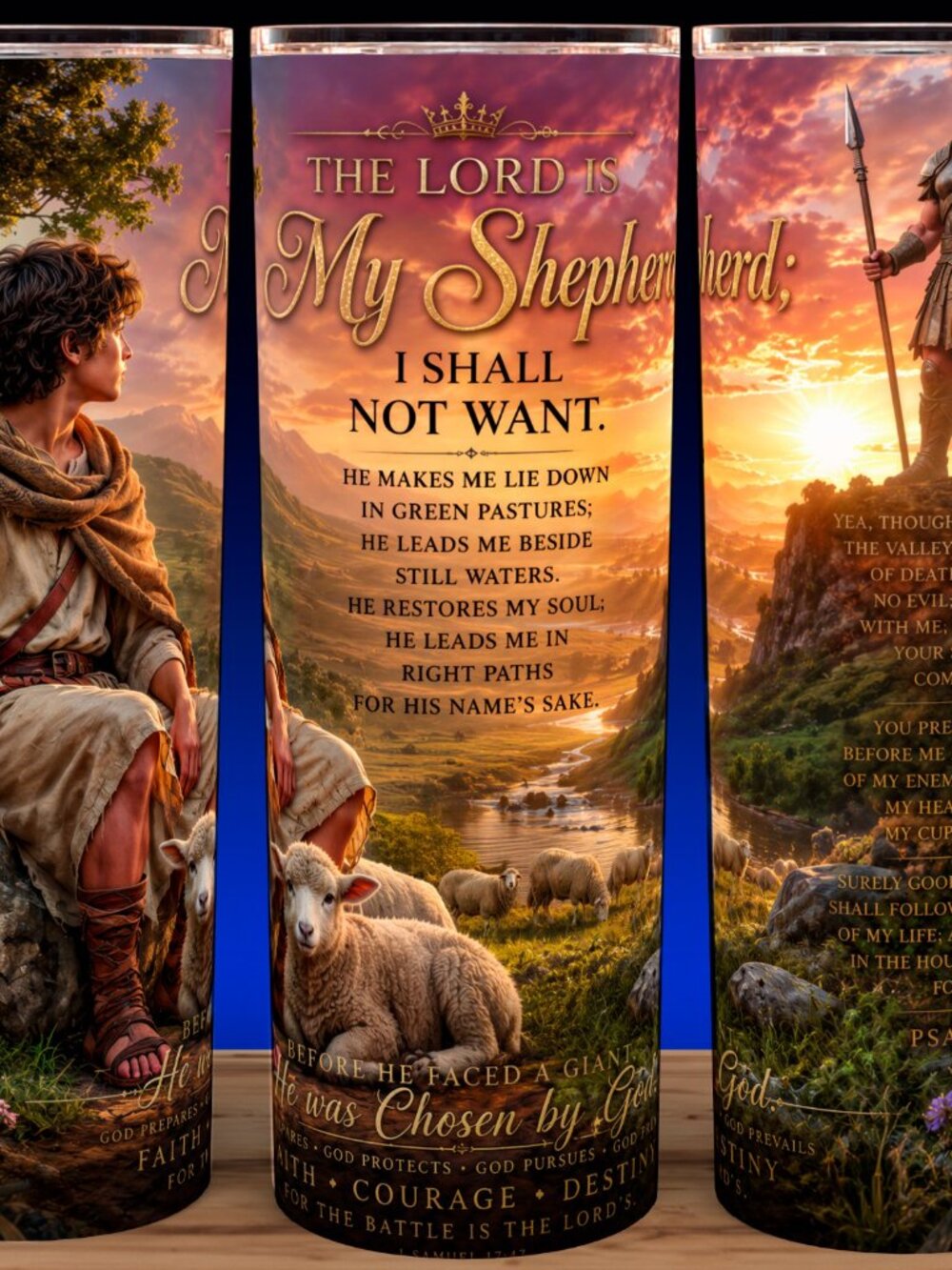 The Lord Is My Shepherd Psalms 23 David and Goliath Cup Mug Tumbler 20oz